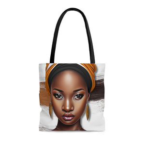 Canvas Tote Bag with a beautiful African woman wearing a head wrap printed on front